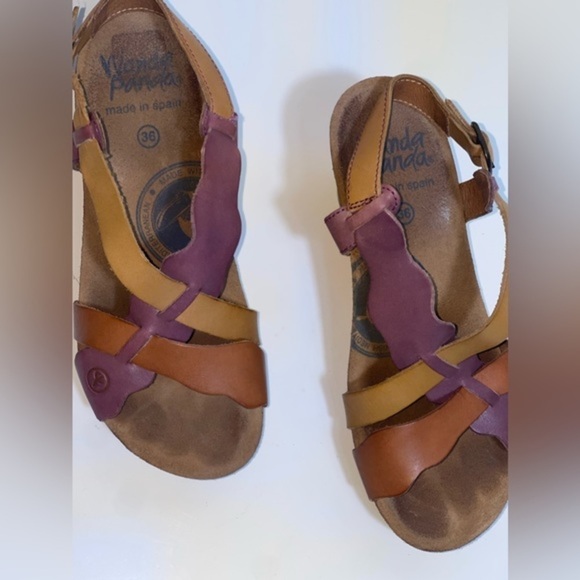 WANDA PANDA Purple & Tan Wedge Strappy Sandals size‎ 36. 5 - Picture 2 of 9